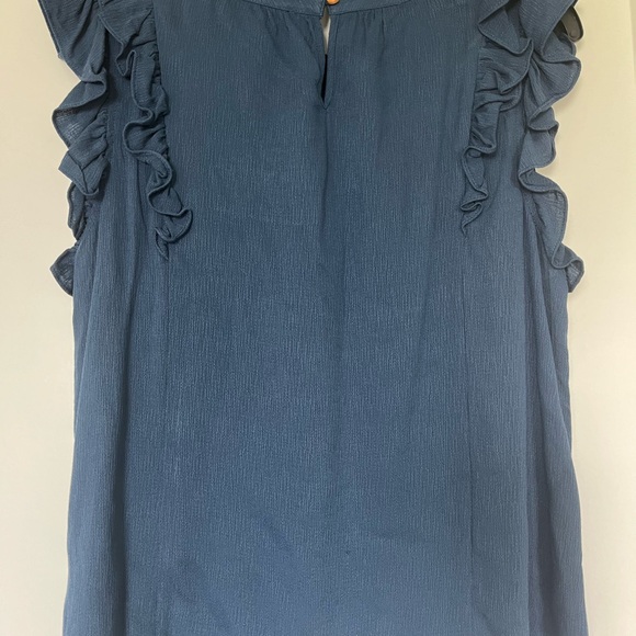 NWT Democracy Women's Slate Blue Ruffle Lace Delicate Romantic Top, Medium - Picture 5 of 7